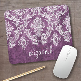Plum  Damask Pattern en Name Muismat