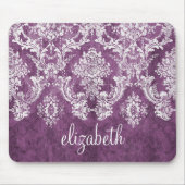 Plum  Damask Pattern en Name Muismat (Voorkant)