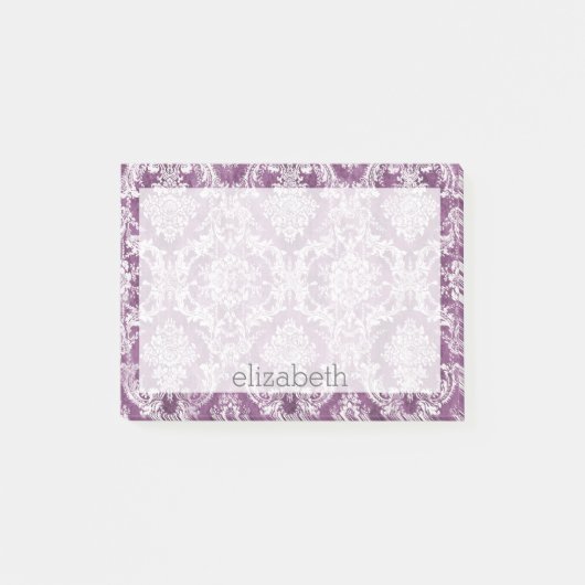Plum Damask Pattern en Name Post-it® Notes (Voorkant)