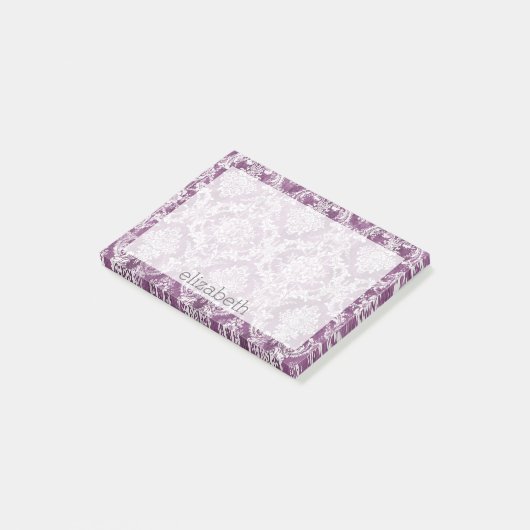 Plum Damask Pattern en Name Post-it® Notes (Schuin)