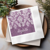 Plum  Damask Pattern en Name Servet