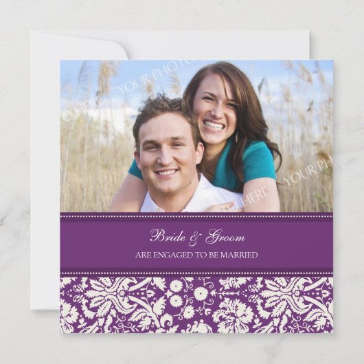 Plum Damask Photo Engagement Party Kaart (Achterkant)