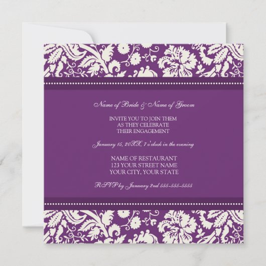 Plum Damask Photo Engagement Party Kaart (Voorkant)