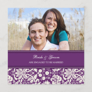 Plum Damask Photo Engagement Party Kaart