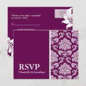 Plum Damask RSVP Briefkaart (Voorkant / Achterkant)