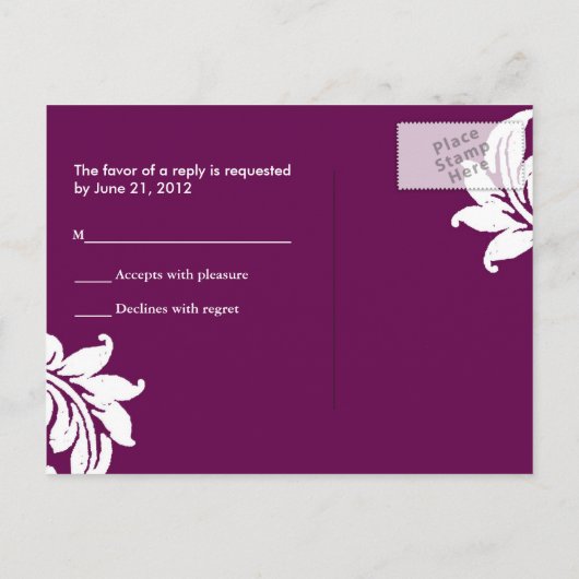 Plum Damask RSVP Briefkaart (Achterkant)