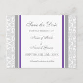 Plum Damask Save the Date Wedding Briefkaarten (Voorkant)