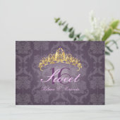 Plum Damask Sweet 16/ tiara/amethyst uitnodigingen (Staand voorkant)