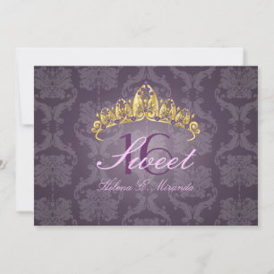 Plum Damask Sweet 16/ tiara/amethyst uitnodigingen