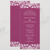 Plum Damask Swirls Wedding Invitation Kaart (Voorkant / Achterkant)