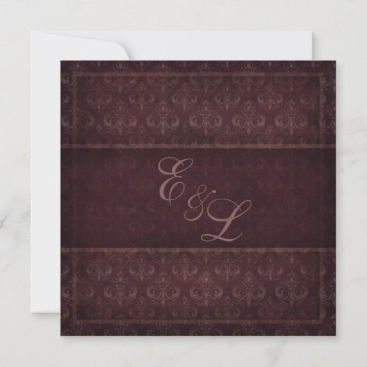 Plum  Damask Wedding Invitation Kaart (Achterkant)