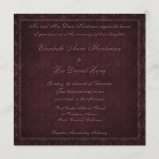 Plum Damask Wedding Invitation Kaart