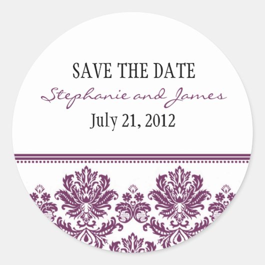 Plum Damask Wedding Sticker (Voorkant)