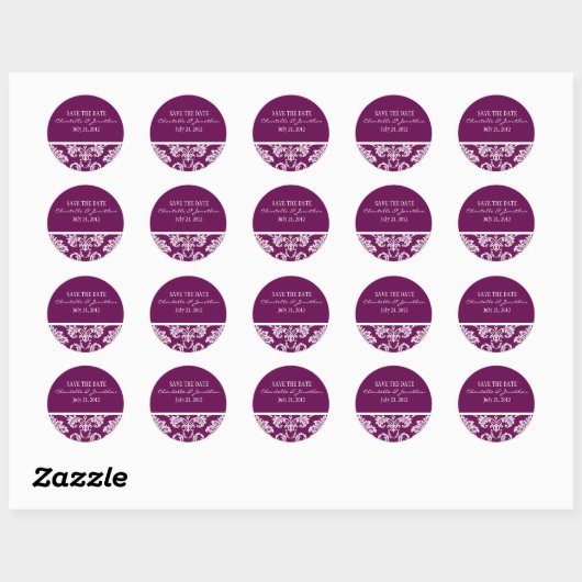 Plum Damask Wedding Sticker (Vel)