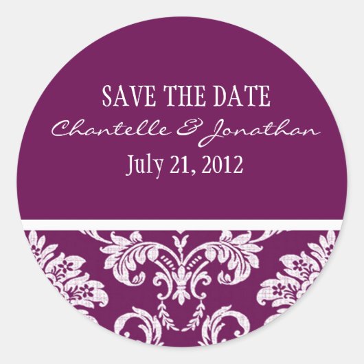 Plum Damask Wedding Sticker (Voorkant)