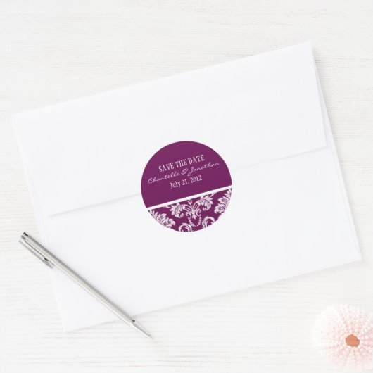 Plum Damask Wedding Sticker (Envelop)