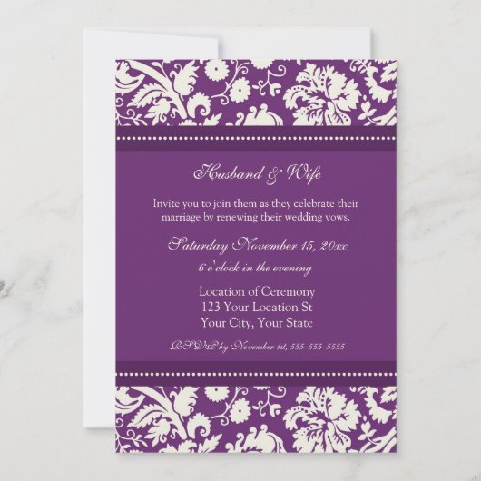 Plum Damask Wedding Vow Renewal Uitnodigingen (Achterkant)