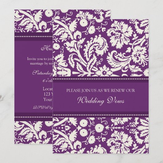 Plum Damask Wedding Vow Renewal Uitnodigingen (Voorkant / Achterkant)