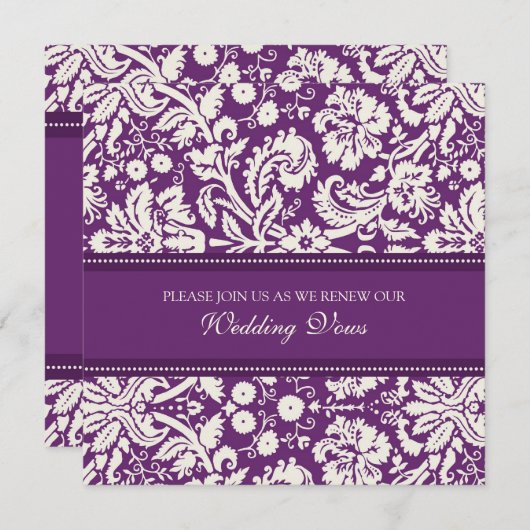 Plum Damask Wedding Vow Renewal Uitnodigingen (Voorkant / Achterkant)