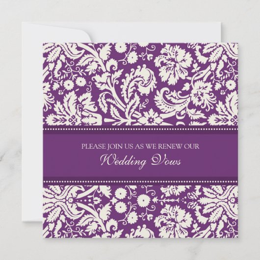 Plum Damask Wedding Vow Renewal Uitnodigingen (Voorkant)