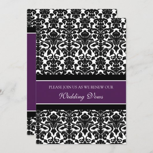 Plum Damask Wedding Vow Renewal Uitnodigingen (Voorkant / Achterkant)
