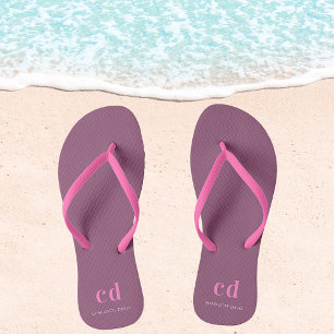 Plum dark roze monogram initiaal name teenslippers