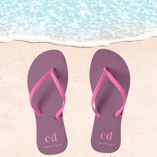 Plum dark roze monogram initiaal name teenslippers