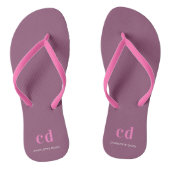 Plum dark roze monogram initiaal name teenslippers (Voetbed)