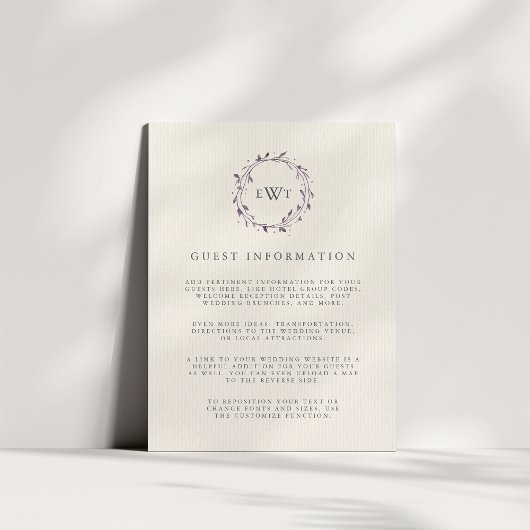 Plum | Details Monogram Wreath Weddenschap Kaart