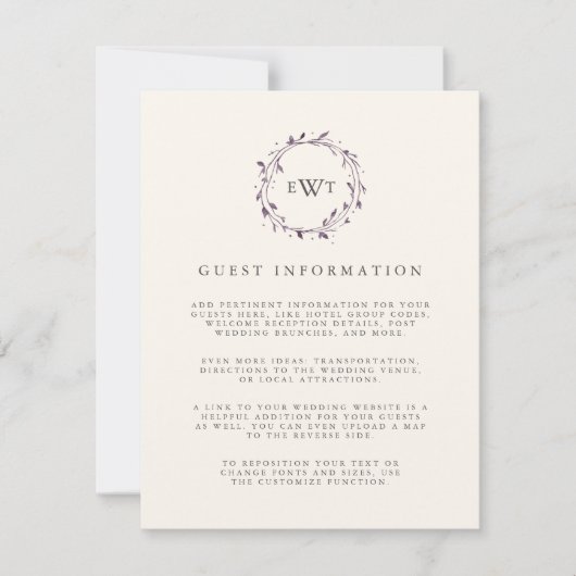 Plum | Details Monogram Wreath Weddenschap Kaart (Voorkant)