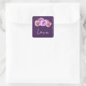 Plum donker paarse roze pioenen bruiloft liefde sc vierkante sticker (Tas)