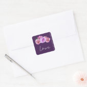 Plum donker paarse roze pioenen bruiloft liefde sc vierkante sticker (Envelop)