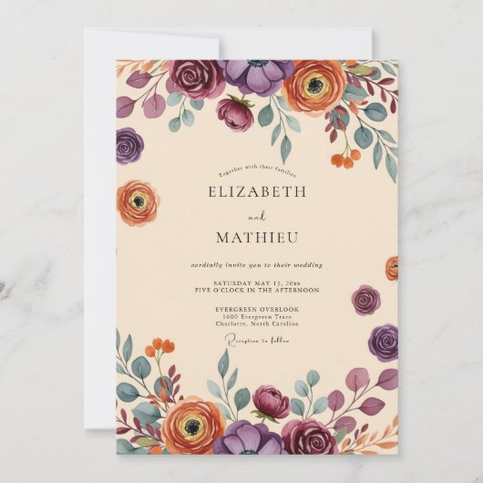 Plum Dramatic Autumnal Wedding Kaart (Voorkant)