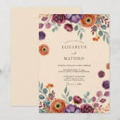 Plum Dramatic Autumnal Wedding Kaart (Voorkant / Achterkant)