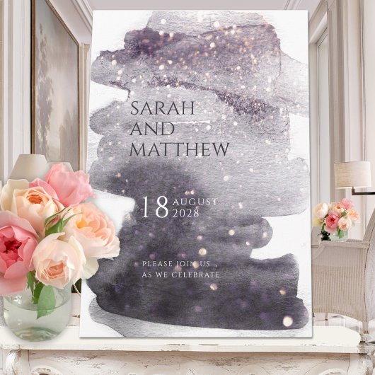 Plum & Dusty Mauve Gold Sparkle Waterverf Wedding Kaart