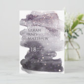 Plum & Dusty Mauve Gold Sparkle Waterverf Wedding Kaart (Staand voorkant)