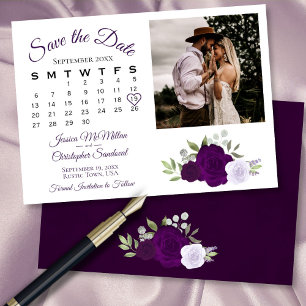 Plum & Dusty Paarse Rozen Wedding Calendar & Photo Save The Date