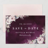 Plum & dusty roze rustic boho floral save the date (Voorkant / Achterkant)