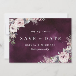 Plum & dusty roze rustic boho floral save the date