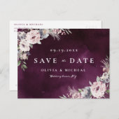 Plum & dusty roze rustic boho floral save the date aankondigingskaart (Voorkant / Achterkant)