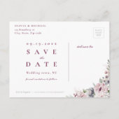 Plum & dusty roze rustic boho floral save the date aankondigingskaart (Achterkant)