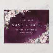 Plum & dusty roze rustic boho floral save the date aankondigingskaart (Voorkant)