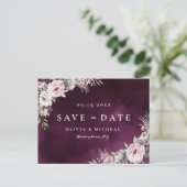 Plum & dusty roze rustic boho floral save the date aankondigingskaart (Staand voorkant)