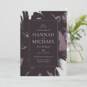 Plum Eggplant Black Abstract Floral Wedding Kaart (Staand voorkant)