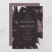 Plum Eggplant Black Abstract Floral Wedding Kaart (Voorkant / Achterkant)