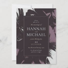 Plum Eggplant Black Abstract Floral Wedding Kaart