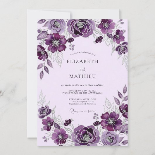 Plum Elegant Botanical Wedding Kaart (Voorkant)