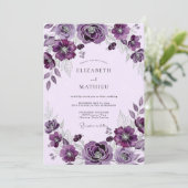 Plum Elegant Botanical Wedding Kaart (Staand voorkant)