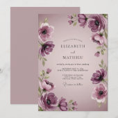 Plum Elegant Watercolor Wedding Kaart (Voorkant / Achterkant)