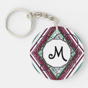 Plum en Blauwgroen Diamond Modern-Retro met Monogr Sleutelhanger